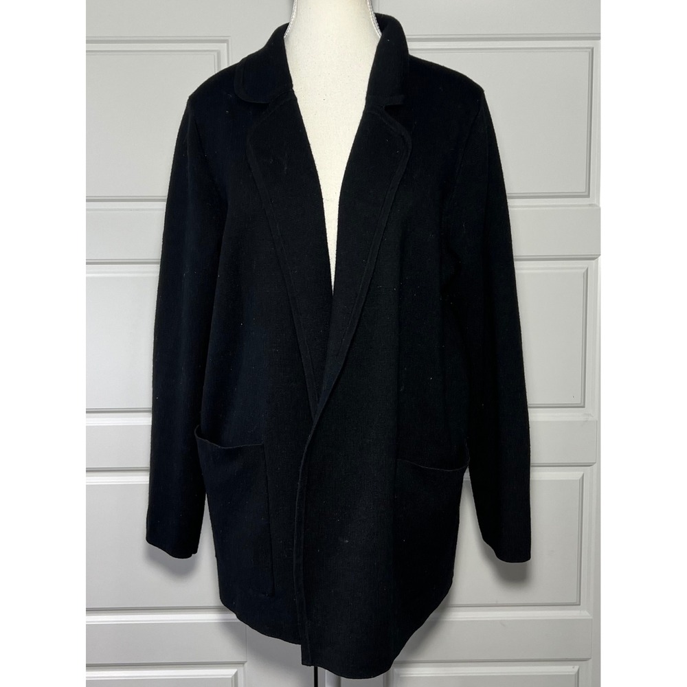 J‎ Crew Cozy Oversized Black Wool Blend Knit Open Front Cardigan Pockets Medium